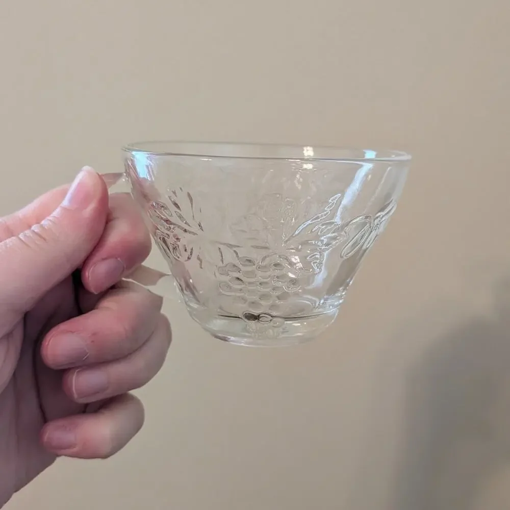 Anchor Hocking Clear Set of 3 Punch Cup With Grape And Vine Pattern